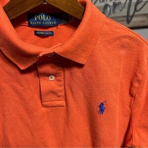 Polo Ralph Lauren Orange M Custom‎ Slim Fit Polo Short Sleeve Small Navy Pony